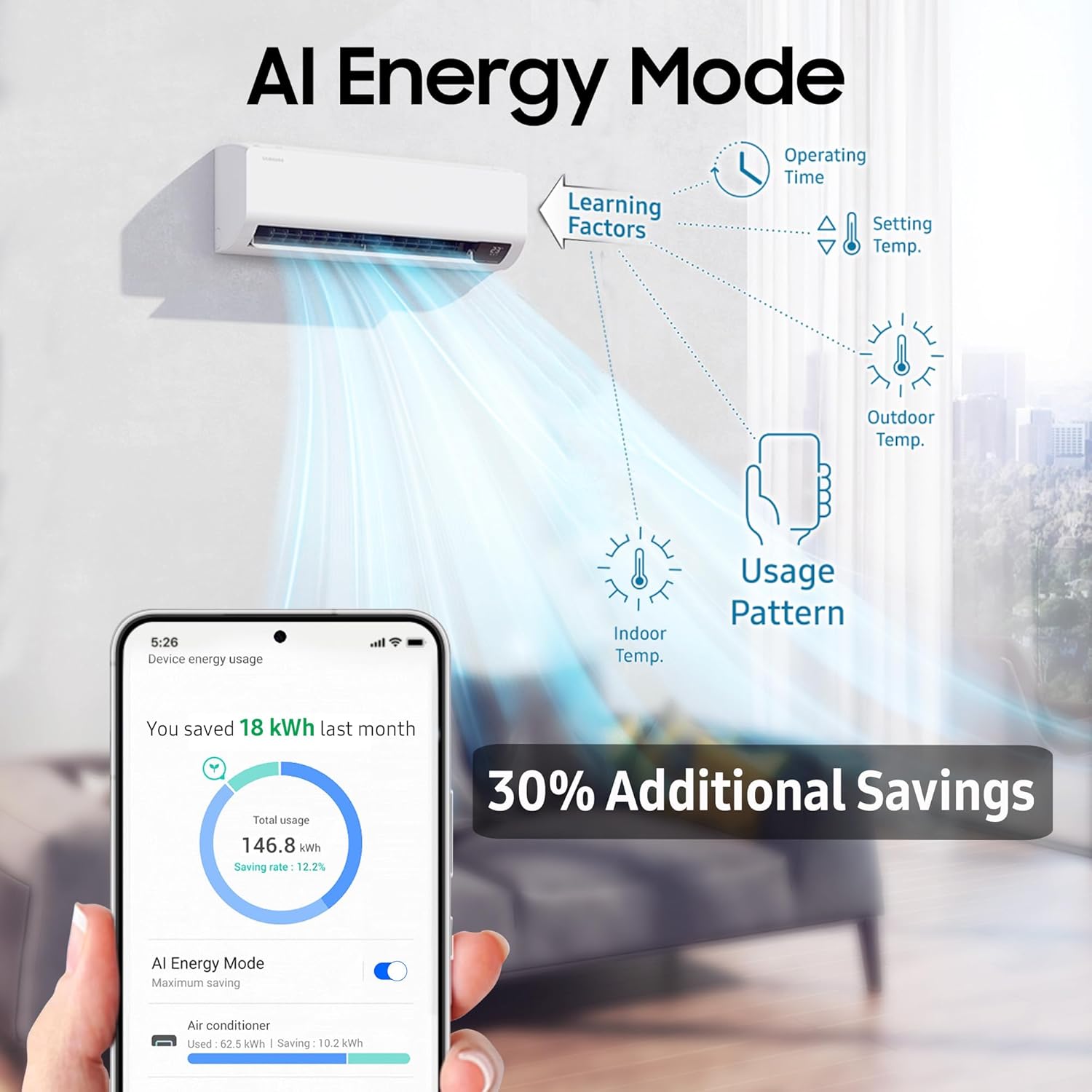 Samsung 1.5 Ton 5 Star Windfree AI Inverter Smart Split AC