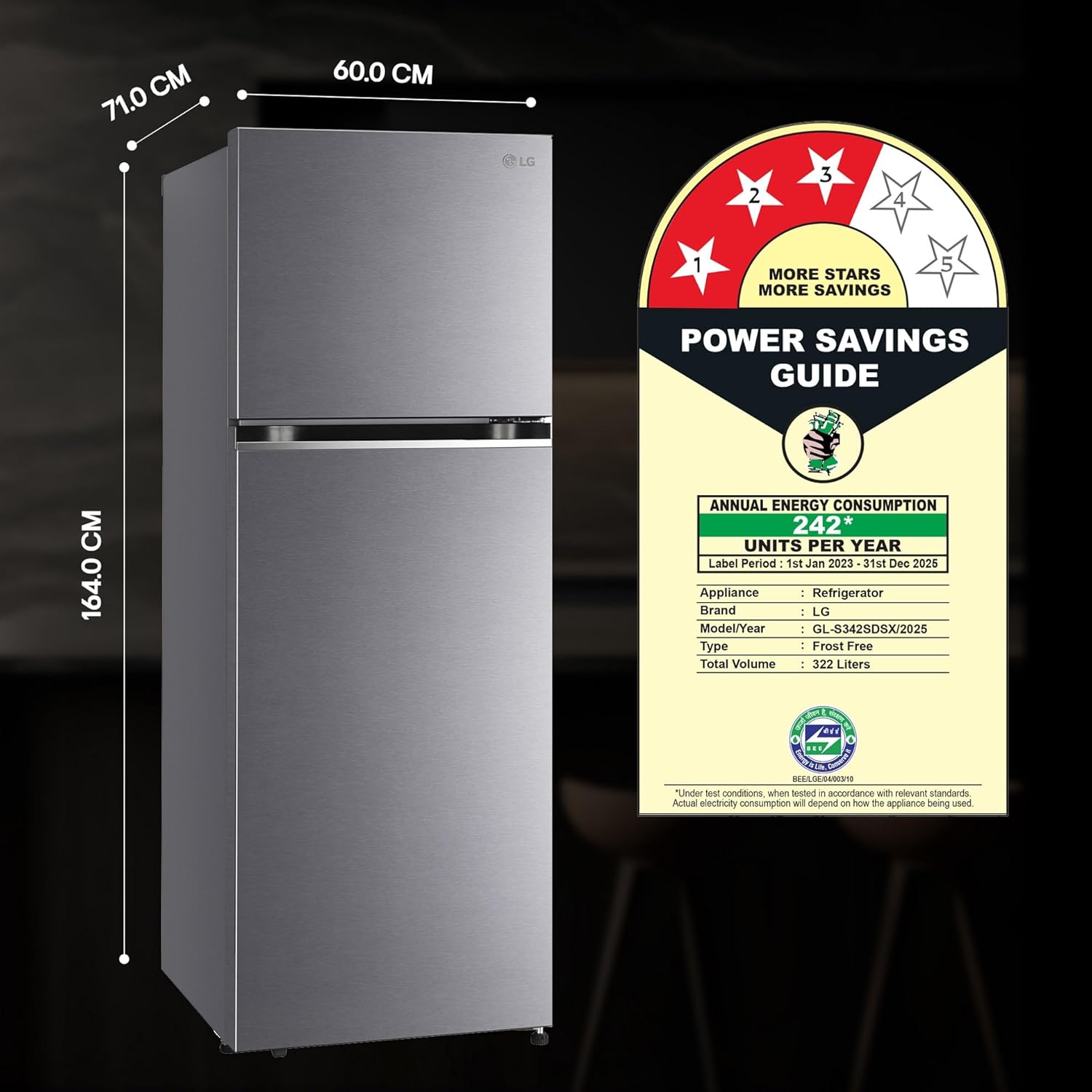 LG 322 L 3 Star Frost-Free Smart Inverter Double Door Refrigerator