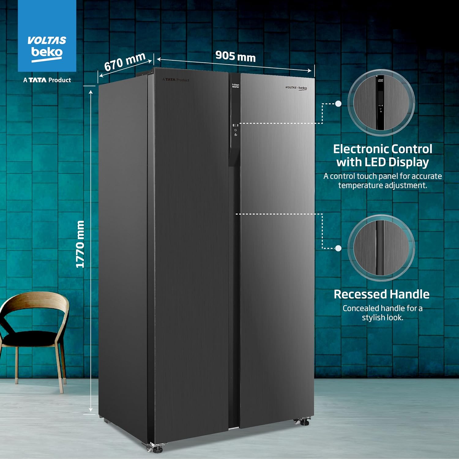 Voltas Beko, A Tata Product 563 L Side by Side Frost Free Refrigerator